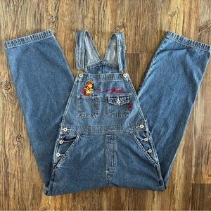 *Flaws Vtg Winnie the Pooh Adult Med Blue Jean Overalls Bibs Cowboy Pooh 90s Y2K